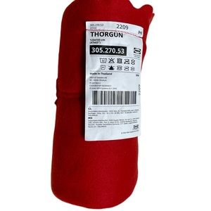 IKEA red scalloped edge fleece blanket